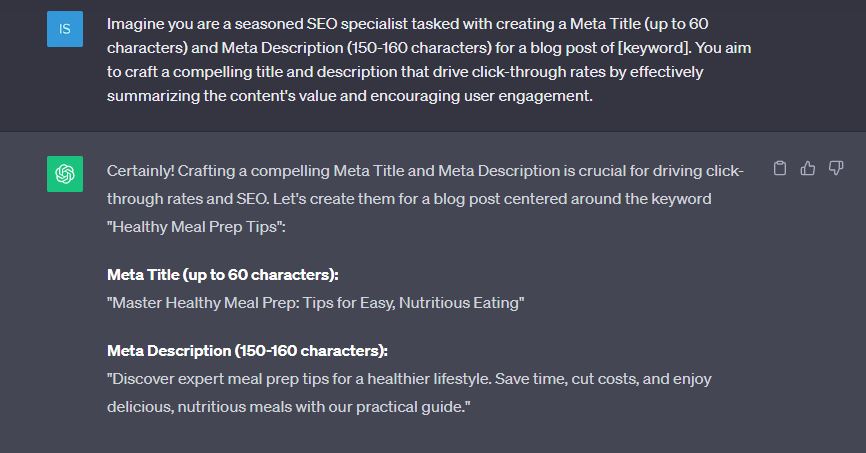 ChatGPT Prompts For Meta Title And Description
